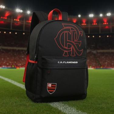 Imagem de Mochila Flamengo Oficial  Porta Notebook Escolar Unissex Preta e Verme