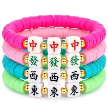 Imagem de Kenning 48 pulseiras de Natal a granel, enchimentos de meias, Feliz Natal, Sino da Alegria, Presentes de Amizade Elásticos para Mulheres Natal, 6.1 inches in perimeter, contas de argila de polímero