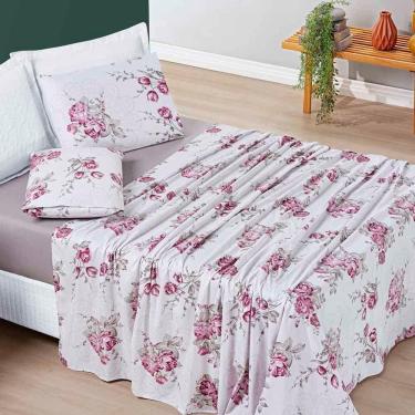 Imagem de Jogo Cama Lençol Celi Casal Padrão Micropercal 200 Fios 4 Peças - Palha Florido