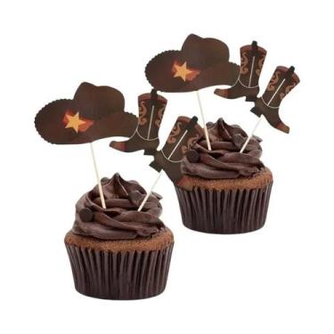Imagem de Topper De Cupcake Chapéu De Cowboy E Botas 24 Peças Decorações De Bolo