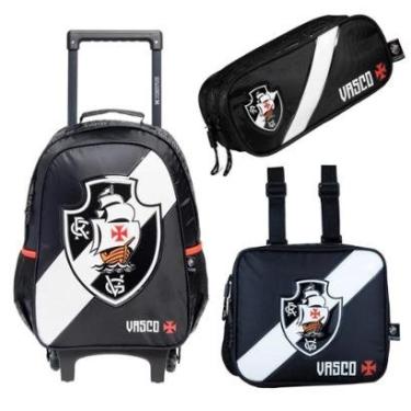 Imagem de Kit Mochila Com Carrinho Futebol com Rodas mais Lancheira e Estojo Vasco Original-Unissex