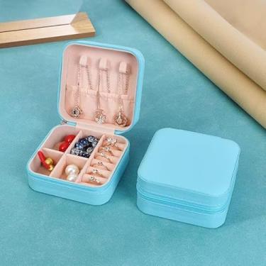 Imagem de Caixa de joias pequena organizador de estojo de viagem caixa de meias presentes personalizados acessórios de joias para adolescentes presente de Natal para mulheres azul celeste
