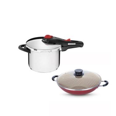 Imagem de KIT - Panela de Pressão 6l Solar + Panela Wok Alumínio Paris 36cm Verm