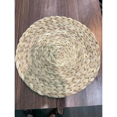 Imagem de Jogo americano de tecido conjunto de 6 - jogo americano redondo de vime 33 cm - Tapetes para mesas de jantar - Decoração de fazenda - Taboa ecológica tecida à mão - Individuais para Mesa de Comedor