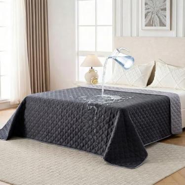 Imagem de FunFurry Cobertor impermeável 100% frente e verso, capa de sofá para cães lavável, capa de cama reversível para cães, protetor de móveis de sofá. (cinza escuro e claro, 203 x 251 cm - 1 pacote)