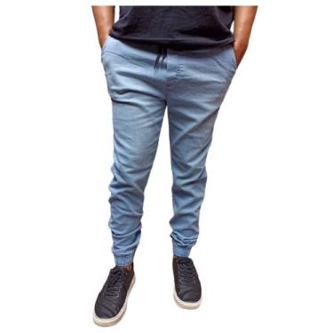 Imagem de Calça jogger masculino preto lisa e rasgada elastano jeans e sarja pro