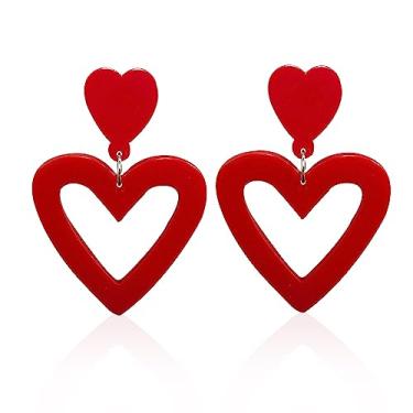 Imagem de Conjunto de brincos grandes de acrílico em forma de coração com pingente de gota multicolorido, argola de néon geométrica para mulheres e meninas, joias de festa, Acrílico acrílico veludo, acrílico