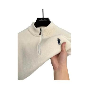 Imagem de Suéter Masculino De Inverno Quente De Tricô Com Gola Meio Zíper E Bord