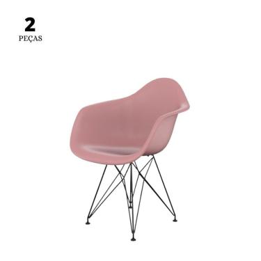 Imagem de Conjunto Com 2 Cadeiras Eames Com Braço Eiffel Rosa  Base Preta