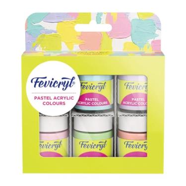 Imagem de Fevicryl Kit de cores acrílicas pastel multisuperfícies 6 tons x 15 ml | Ideal para madeira, vidro, tela, metal, plástico, molde | Para amadores, artistas, arte e artesanato DIY