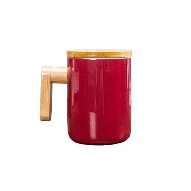 Imagem de KEG801302 Canecas de café modernas de cerâmica criativa de 380 ml com alça e tampa, xícara de café para escritório em casa, caneca de água quente, utensílios para bebidas (vermelho)