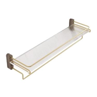 Imagem de Prateleiras de armazenamento de banheiro, prateleira de chuveiro de acrílico removível com barra de toalha, rack de banheiro de acrílico flutuante sem perfuração com trilho de proteção de aço