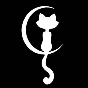 Imagem de Adesivo de Parede Gato na Lua, Decorativo para Porta e Box, Preto, 65x35cm, Design Silhueta (branco)