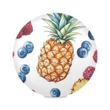 Imagem de STAYTOP Jogo americano redondo de abacaxi e mirtilo fresco, 6 peças, tapetes de mesa antiderrapantes fáceis de limpar para decoração de mesa de festa e churrasco