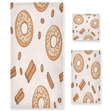 Imagem de xigua Conjunto de toalhas de banheiro de café e donuts, toalha de banho macia absorvente de 3 peças, toalha de mão, toalhas decorativas para banheiro, academia, hotel, praia, piscina