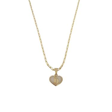 Imagem de Colar Cartier 60Cm Coração Branco Letra D Banhado Ouro 18K