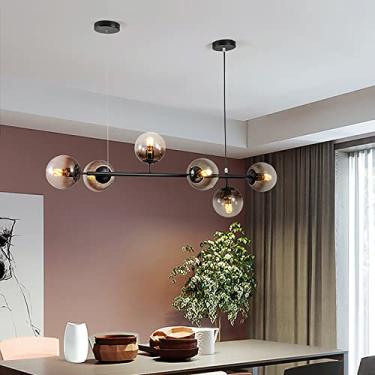 Imagem de Lustre pendente LED de 8 luzes, estilo Sputnik em metal, meados do século XX, para sala de jantar, cozinha, ilha e sala de estar. Lustre LED moderno com globo de vidro - Preto, 6 luzes, 125
