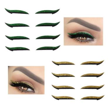 Imagem de Delineador Adesivo Gatinho Kit Torcida Brasil 2 Cores Com Glitter Verd