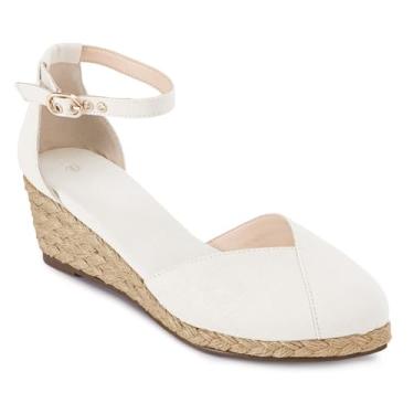 Imagem de Juliet Holy Sandálias femininas de alpargatas, bico fechado, plataforma, tira no tornozelo, casual, verão, Estilo 1, branco, 35