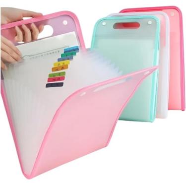 Imagem de Pasta Organizadora A4 com 12 Divisórias, Fechamento por Elástico e Etiquetas, Para Estudantes, Escritório, Concursos e Profissionais, Organização Prática de Documentos – Qualidade Premium (Rosa)