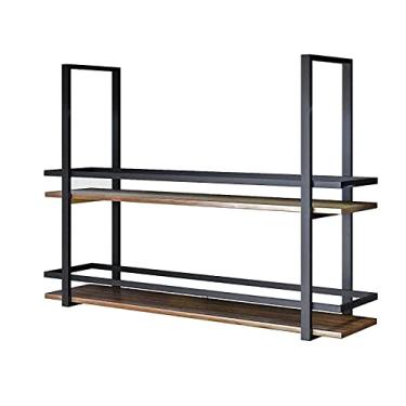 Imagem de Suporte para copo de vinho de montagem no teto, rack de vinho suspenso com suporte de vidro e prateleira, suporte de garrafa de vinho suspenso industrial de 2 camadas, fácil de instalar (cor: preto