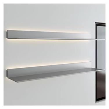 Imagem de Prateleira de armazenamento de parede, prateleiras de emissão de luz LED embutidas em liga de alumínio Estante de parede com divisória de metal em forma de L (cinza, 50 x 20 x 6,8 cm)