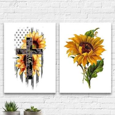 Imagem de Kit 2 Quadros Girassóis Faith Cruz 45x34cm - Com Vidro