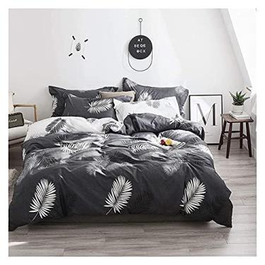 Imagem de Conjunto de 4 peças de algodão estampado com estampa reativa, lençol de cama e fronha, conjunto de cama de casal