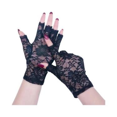 Imagem de Luvas Pretas De Renda Sem Dedos Para Mulheres, Sensuais, Com Proteção 