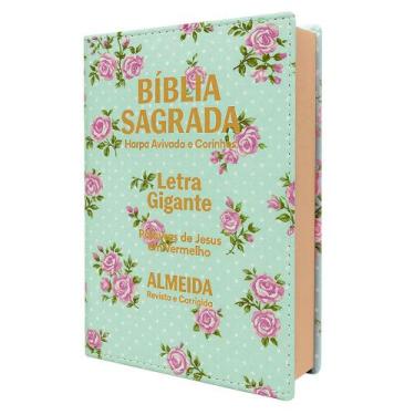 Imagem de Biblia Sagrada Letra Gigante Luxo Popular - Floral Verde - Com Harpa -