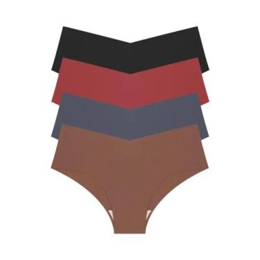 Imagem de Calcinhas Femininas De Seda Gelada Sem Costura Com Cintura Em V, Kit C