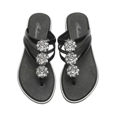 Imagem de Sandálias Planas Femininas De Tamanho Grande Com Strass, Chinelos De V