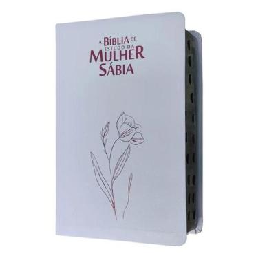 Imagem de Bíblia de estudo da mulher sábia  capa de luxo branca  com harpa  com 