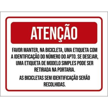 Imagem de Kit 5 Placa Acm Favor Bicicleta Etiqueta Identificação 18X23 - Sinaliz