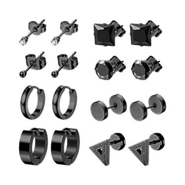 Imagem de Conjunto De Brincos Masculinos Minimalistas Pretos De Aço Inoxidável C