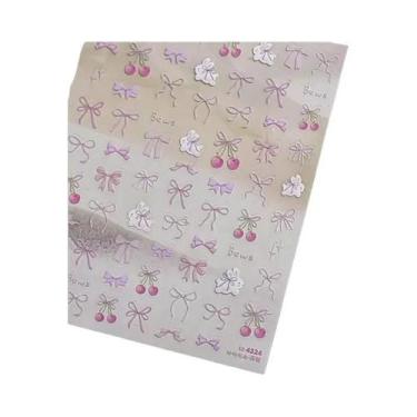 Imagem de Adesivos De Unha De Natal Com Floco De Neve Rosa, Decalques De Unha 5D