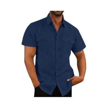Imagem de Camisa Casual De Verão Para Homens Em Tamanho Plus, De Algodão E Linho