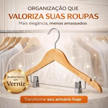 Imagem de Cabide de Madeira com Presilhas para Evitar Amassados - TOP RIO