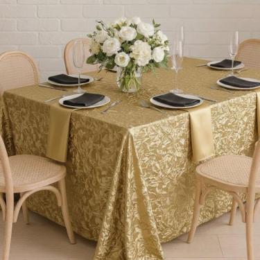 Imagem de Toalha de Mesa Quadrada em Cetim Amassado Dourado, 2,80 x 2,80