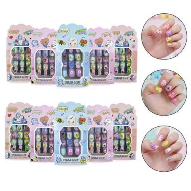Imagem de Kit 120 Unhas Postiças Infantil Com Relevo 3D Autocolante Infantil Men