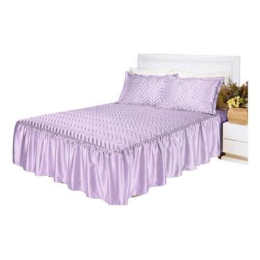 Imagem de Kit Colcha Cobre Leito Solteiro Cetim Matelada Babado 2 Peças - Berve 