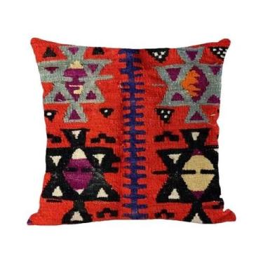 Imagem de Capa De Almofada De Linho Multicolorida 45x45cm Com Estampa Geométrica
