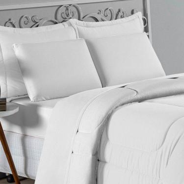 Imagem de Kit Edredom Dupla Face + Jogo De Lençol Casal Viúva Nobre 6 Peças Malha 100% Algodão - Branco