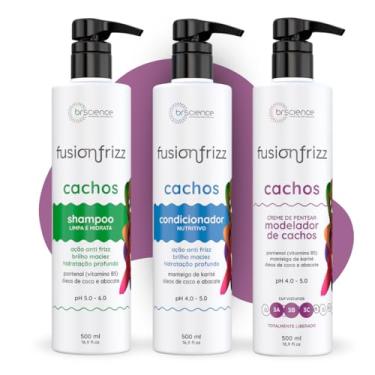 Imagem de Kit Shampoo, Condicionador e Creme de Pentear Modelador de Cachos Brscience FusionFrizz – Limpeza, Hidratação e Definição Intensa para Cabelos Cacheados 3A, 3B e 3C – 3x500ml