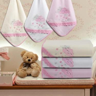 Imagem de Kit 3 Cueiro Manta Flanelado Bordado Luxo Bebê Maternidade - Raga Deco