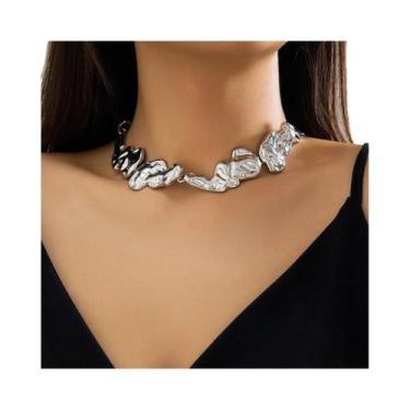 Imagem de Colar Choker Vintage Em Metal Dourado Irregular Com Patchwork Para Mul