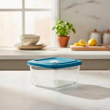 Imagem de Tigela Quadrada 1L Marinex Facilita  Pote de Vidro Temperado com Tampa