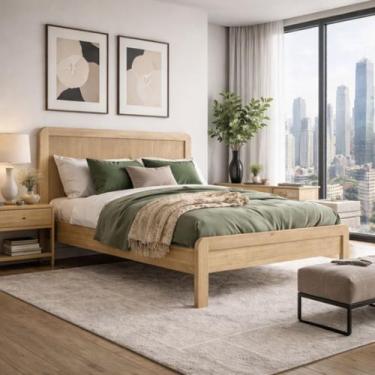 Imagem de Cama Casal Queen Size 1,60 Madeira Maciça Natural Cabeceira - La Casa 