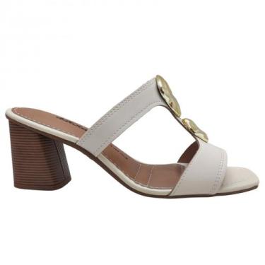 Imagem de Tamanco Salto Bloco Feminino Dakota Com Detalhe Dourado Y9768, Branco,