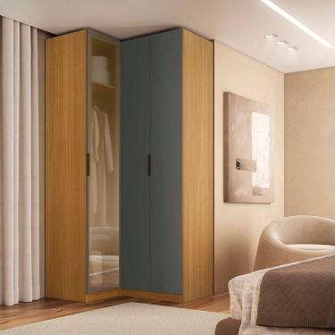 Imagem de Guarda Roupa de Canto Reto 3 Portas 1 Reflecta Altezza Freijó/Titânio